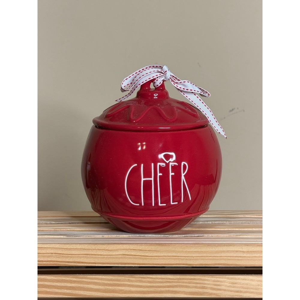 1121. Rae Dunn Red Baby "CHEER" Christmas Ornament Cookie Jar Ball